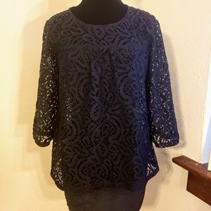 Ann Taylor Loft Navy Lace Top XS